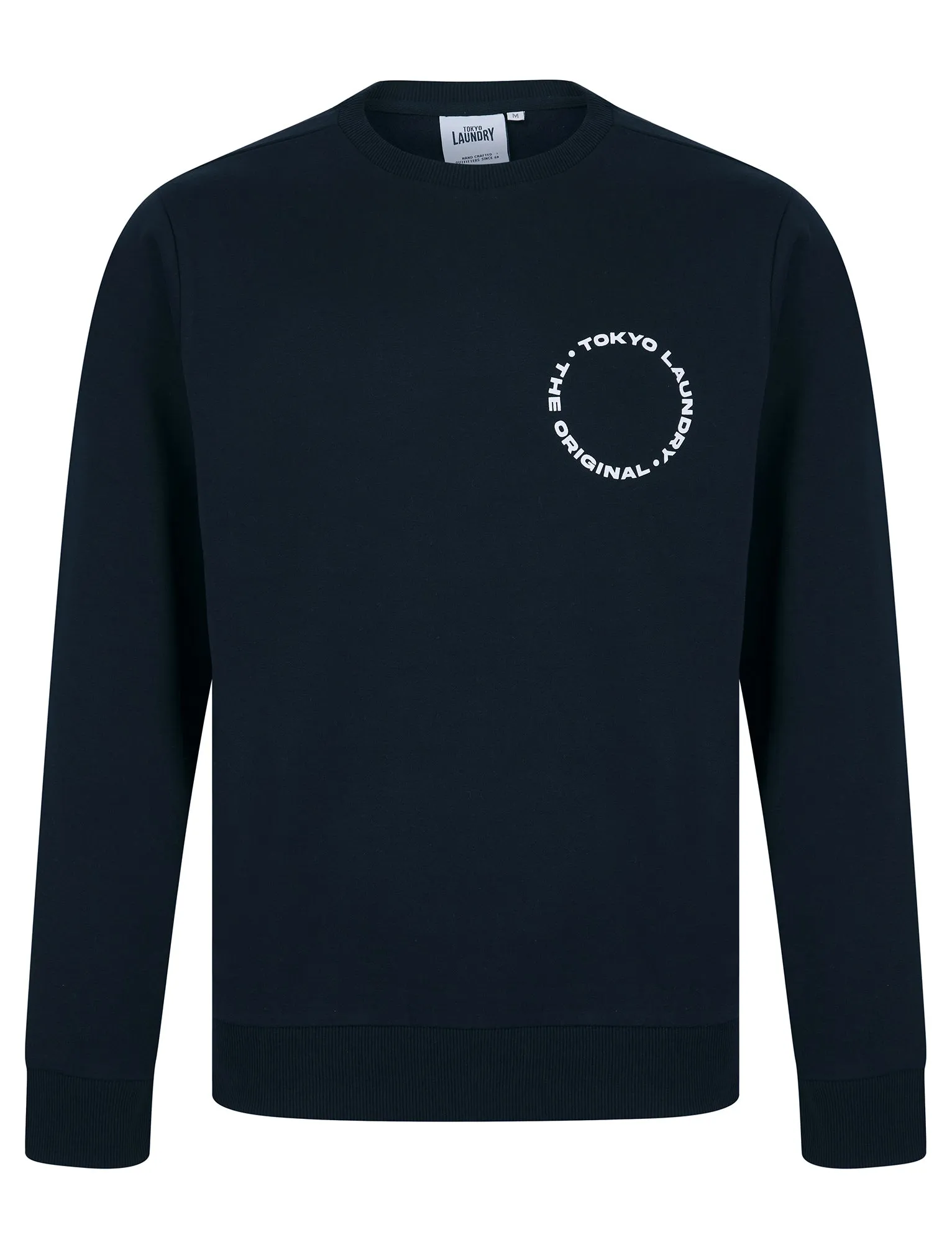 Dylon Motif Brushback Fleece Pullover Crew Neck Sweatshirt with Back Print in Sky Captain Navy - Tokyo Laundry