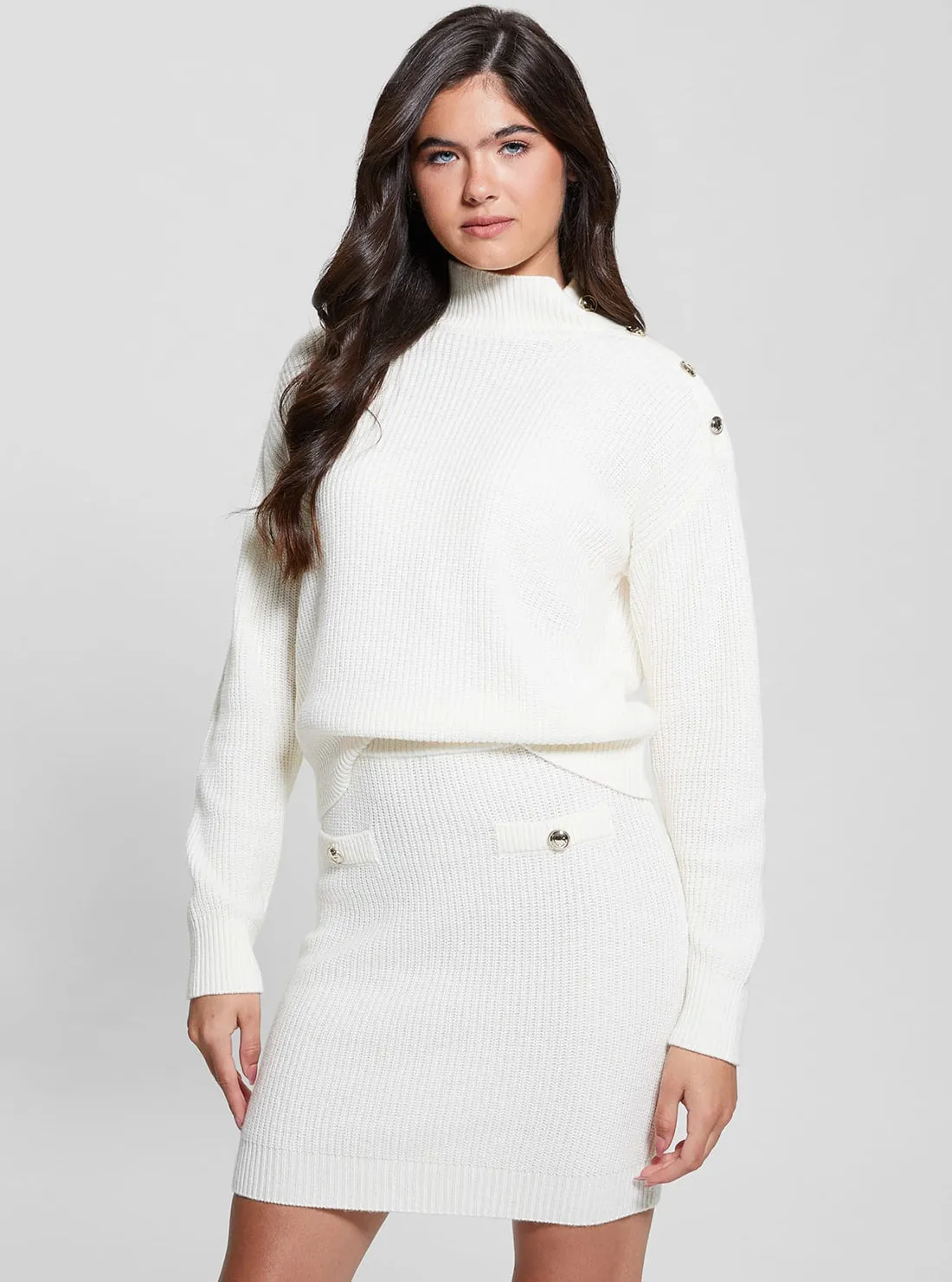 Eco White Zylee Mock Neck Jumper