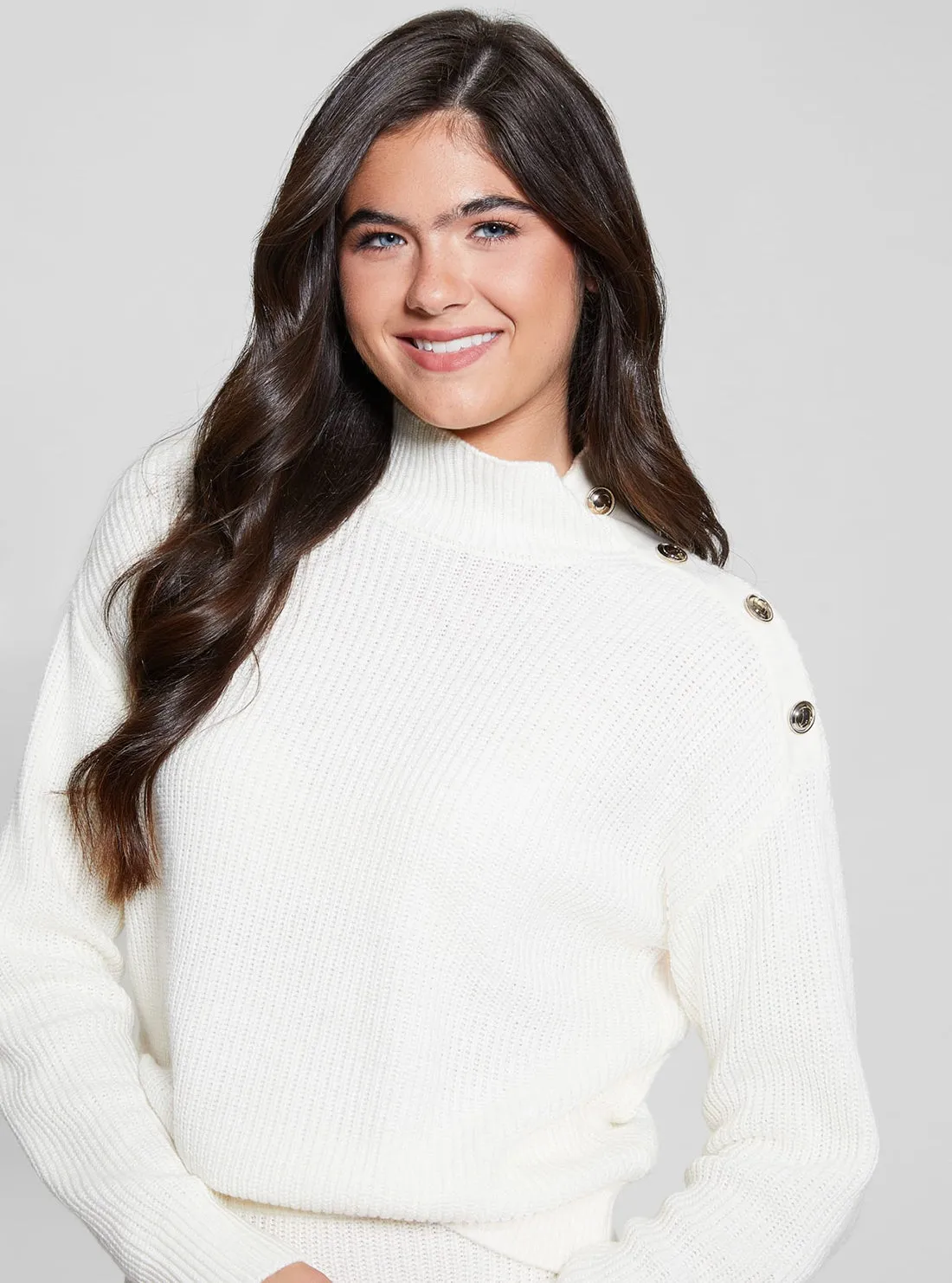 Eco White Zylee Mock Neck Jumper