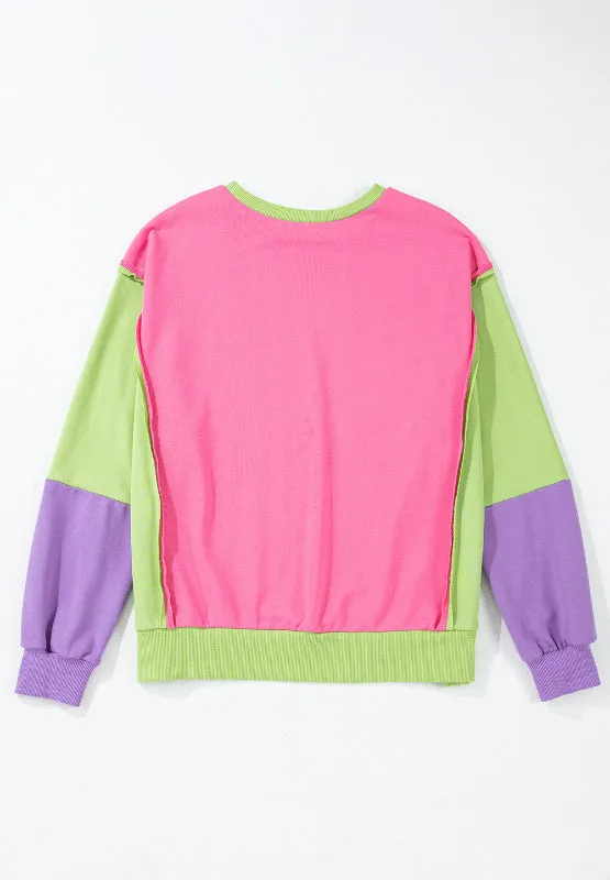 Exposed Seam Color Block Long Sleeve Sweatshirt