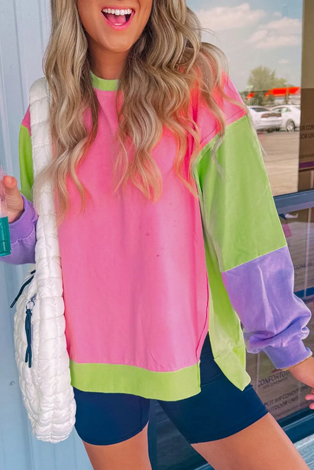 Exposed Seam Color Block Long Sleeve Sweatshirt