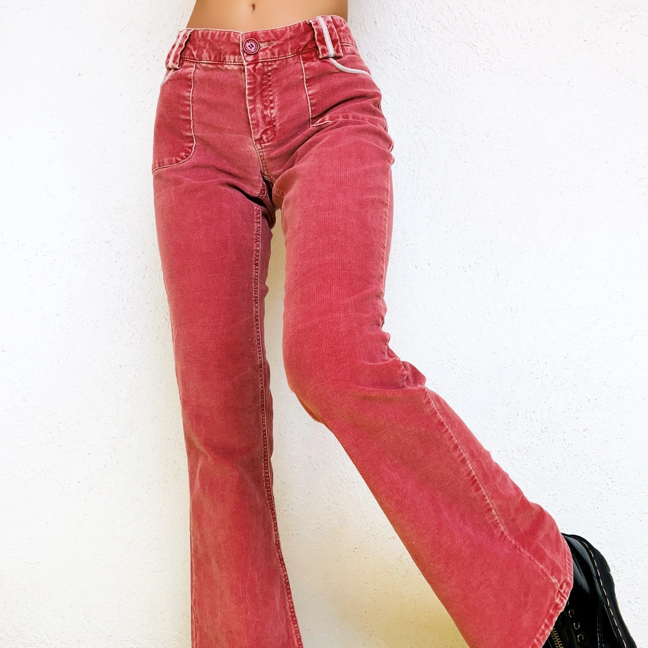 Faded Red Corduroy Flares