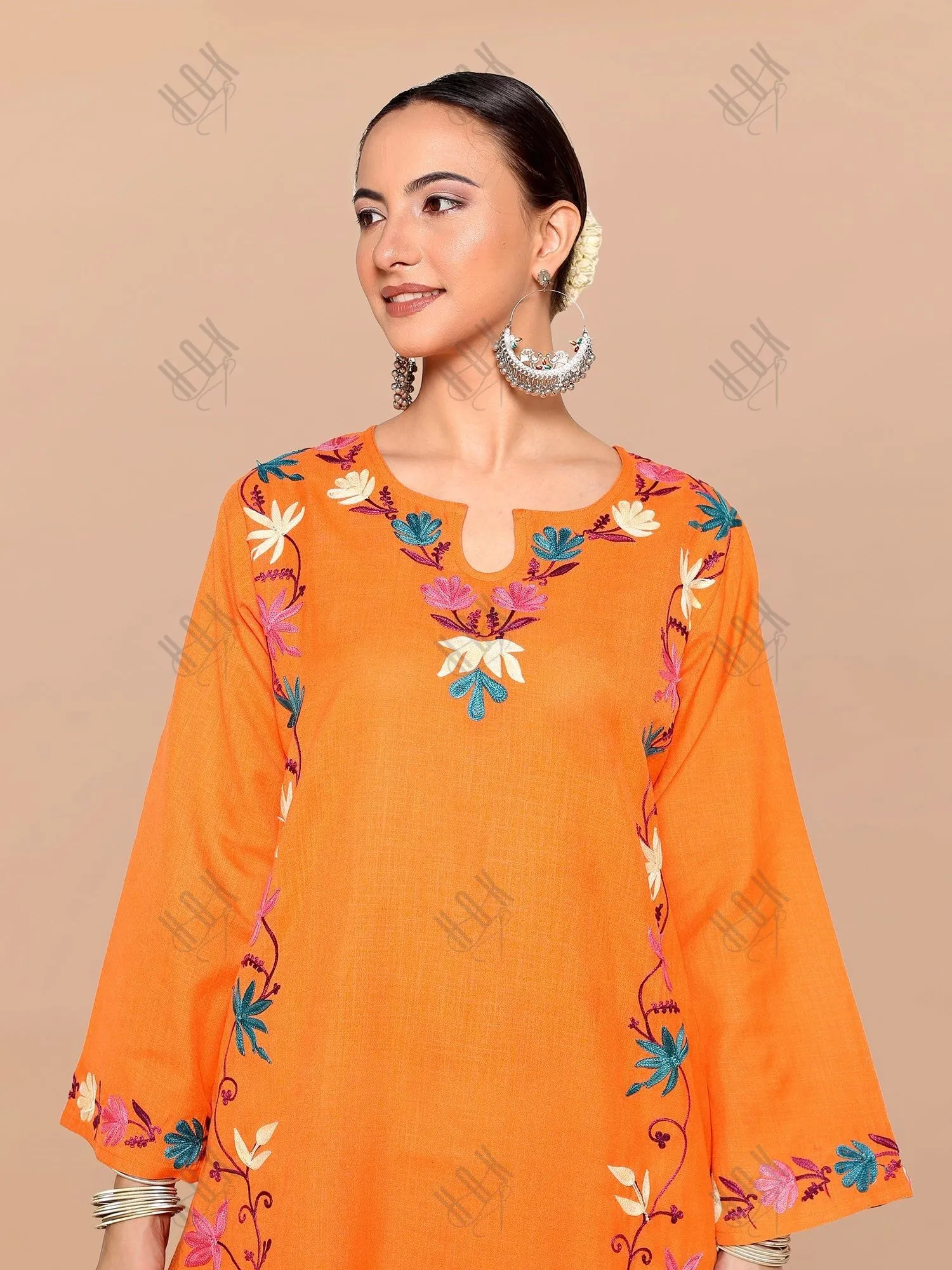 Falak Kashmiri Long Kurta - Orange