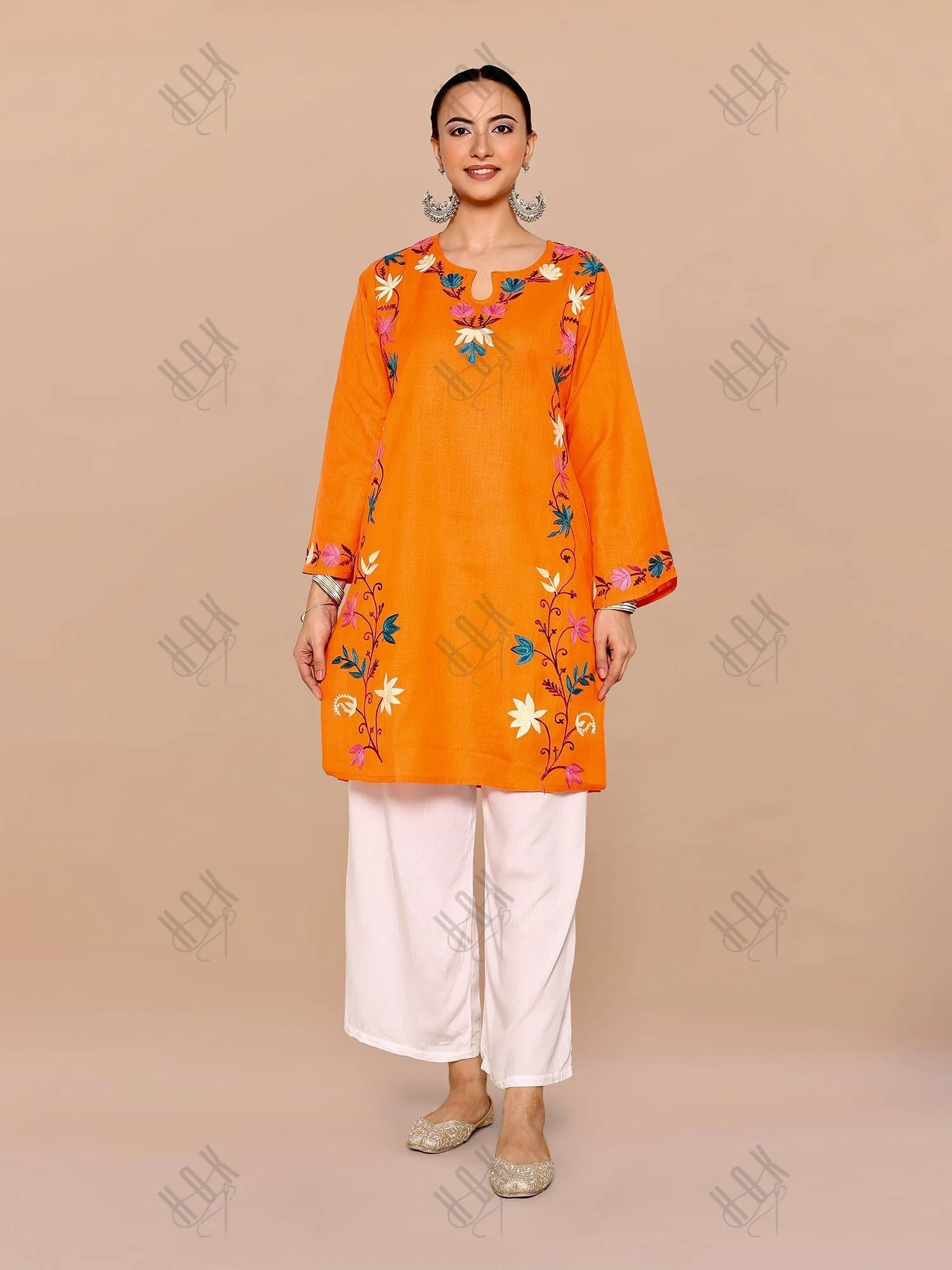 Falak Kashmiri Long Kurta - Orange