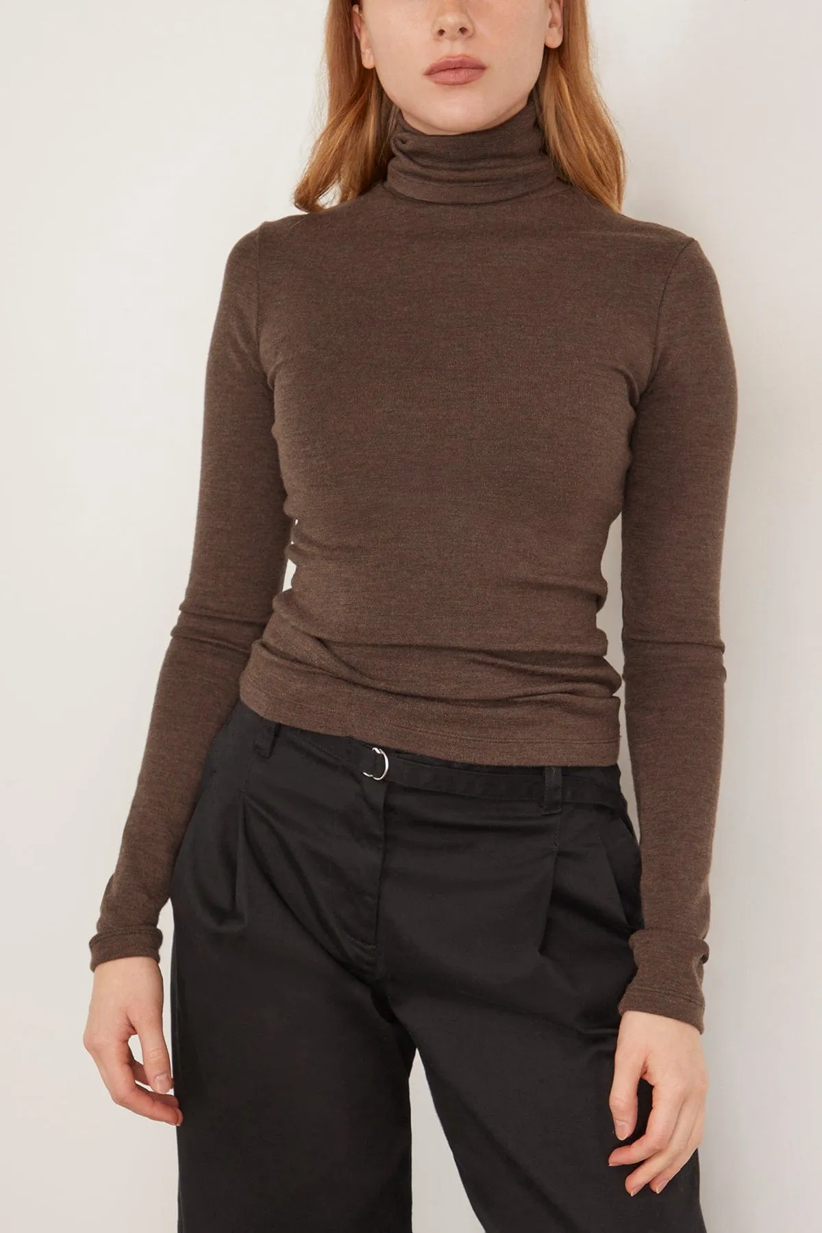 Fine Wool Turtleneck in Brown Melange