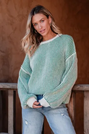 Green Striped Seam Detail Sweater