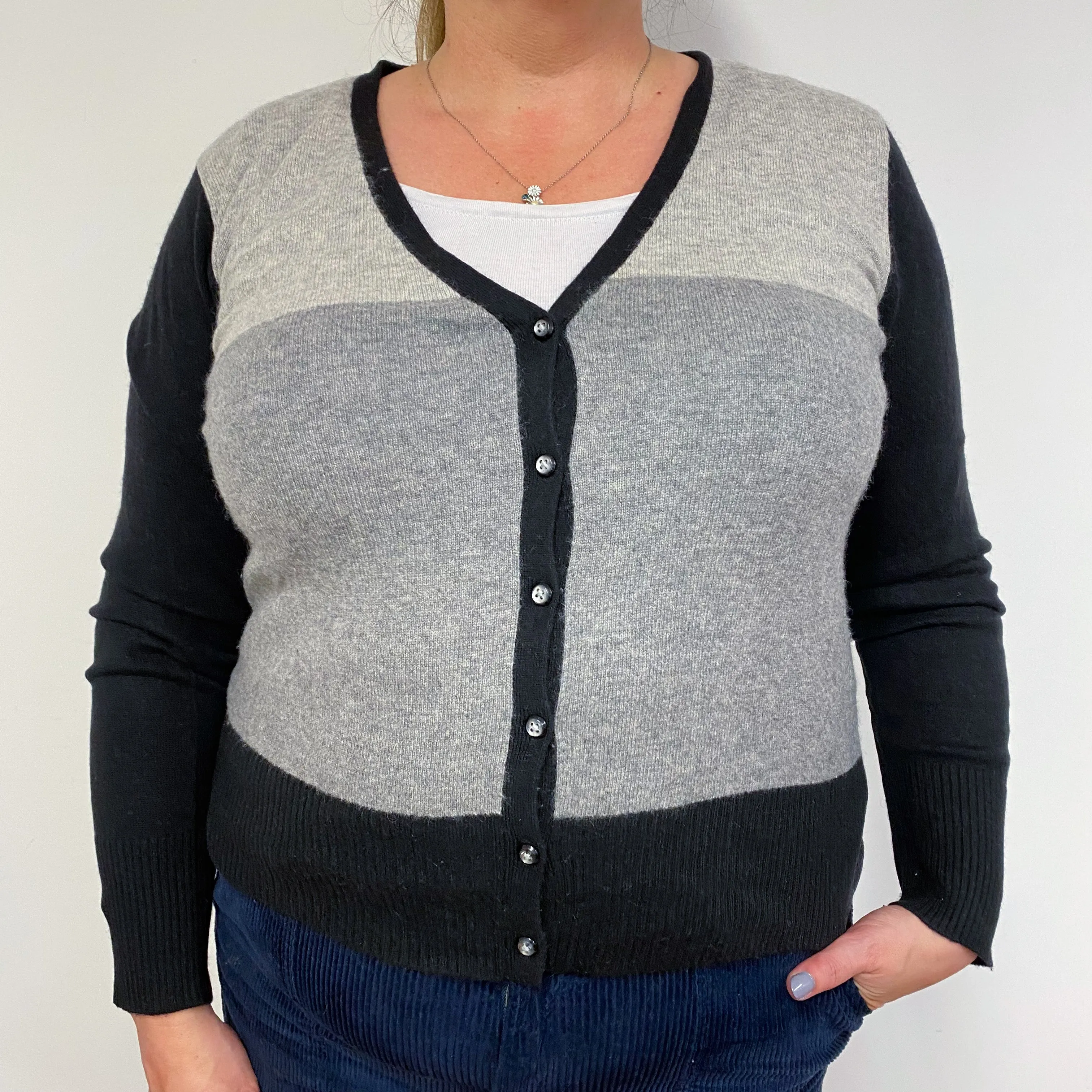 Grey Colour Block Cardigan Extra Large