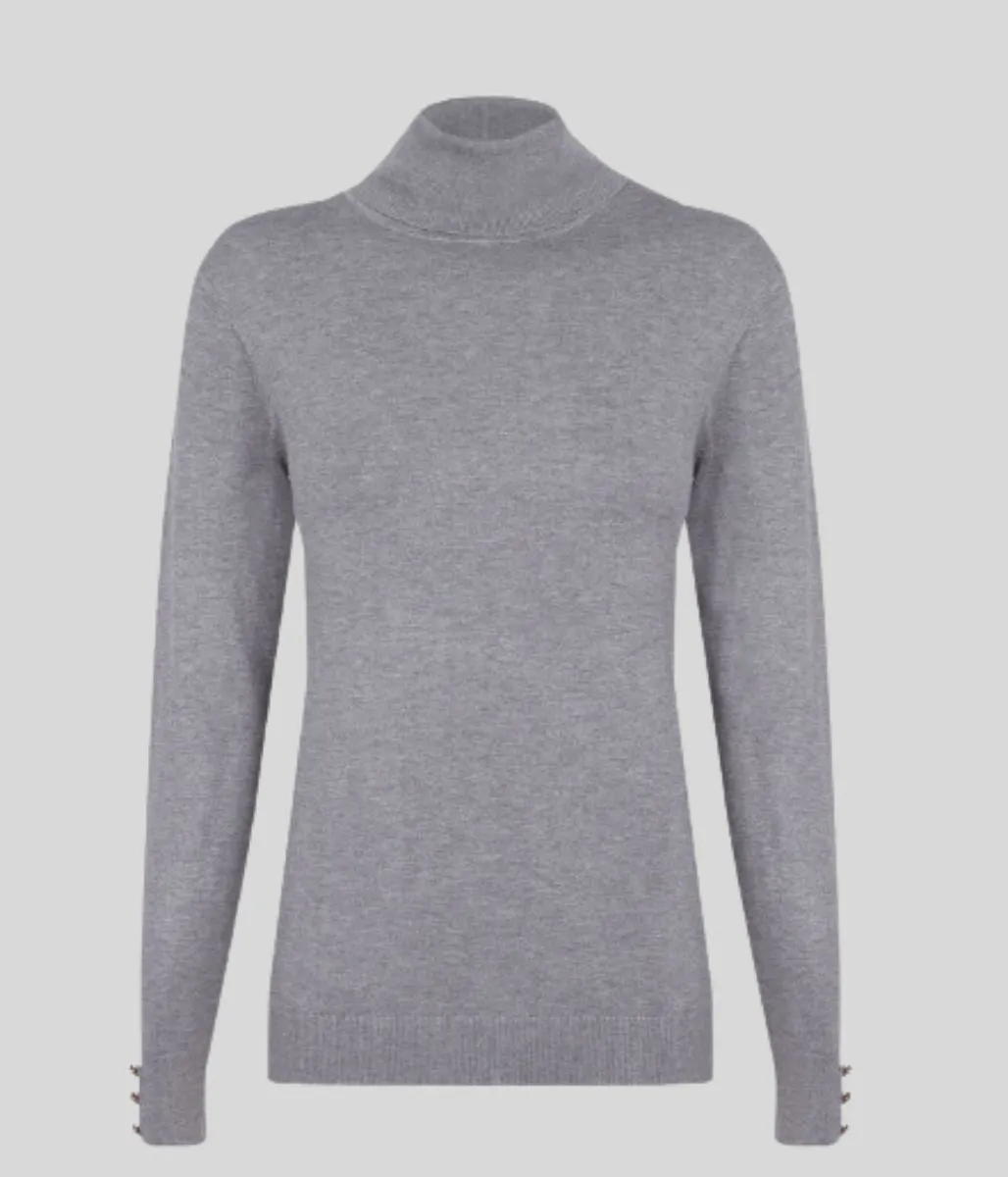 Grey Roll Neck Fine Knit Jumper