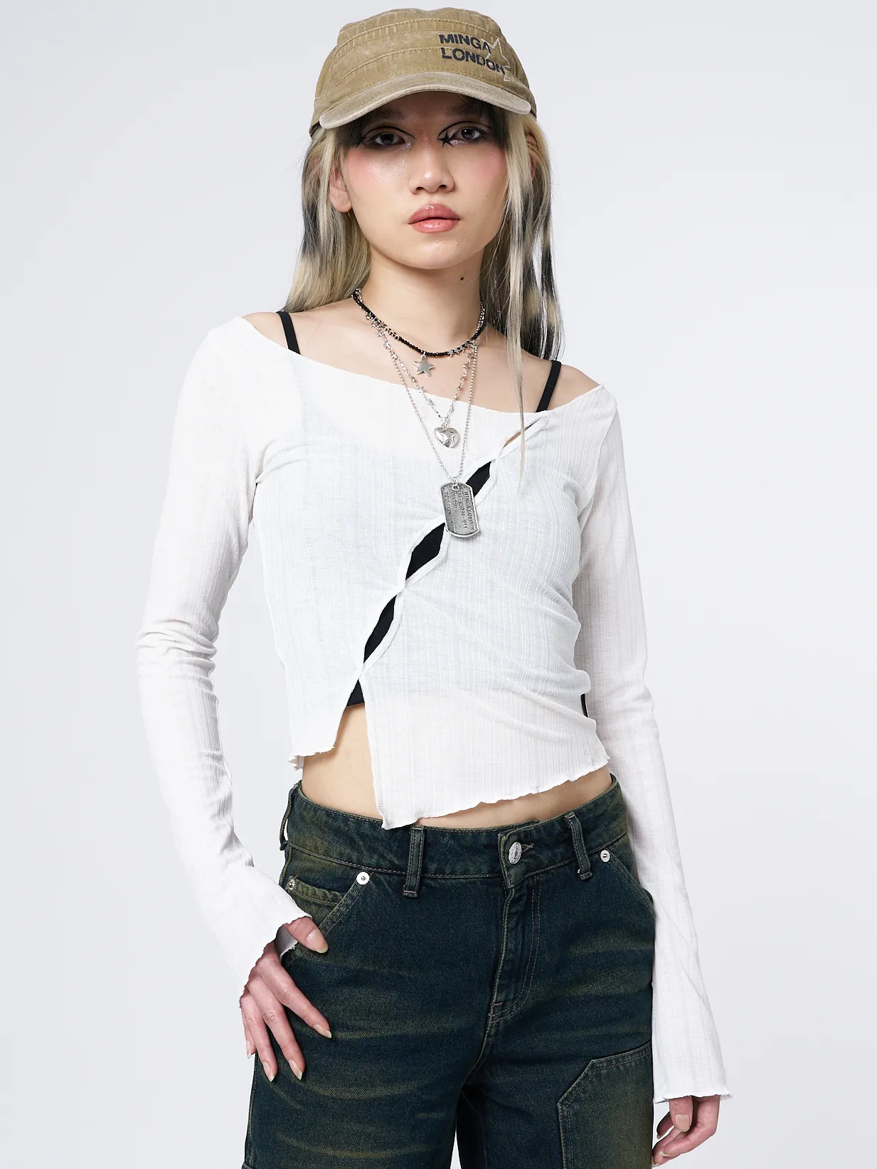 Hana White Asymmetrical Cut Out Top