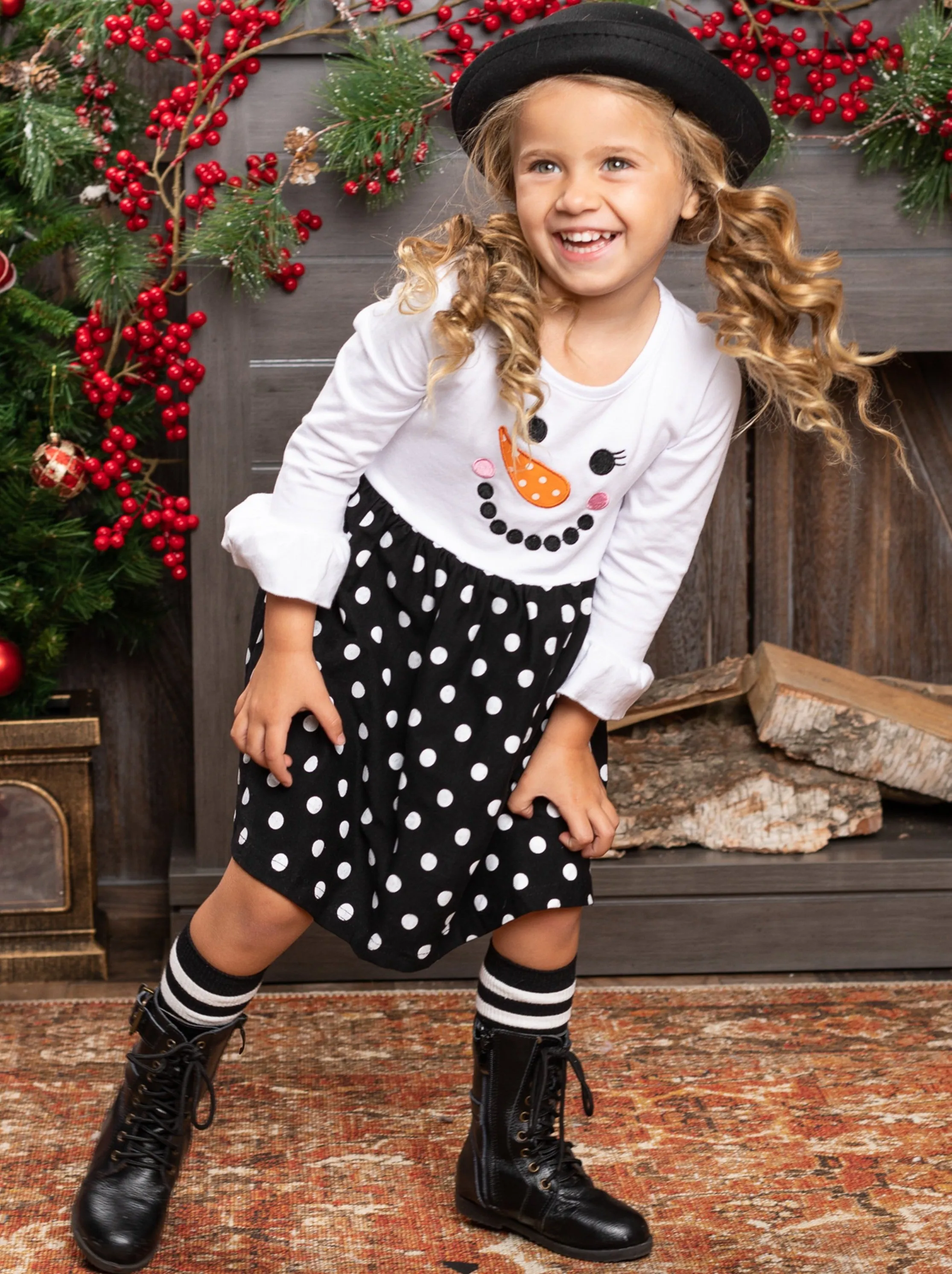 Happy Snowman Polka Dot Dress