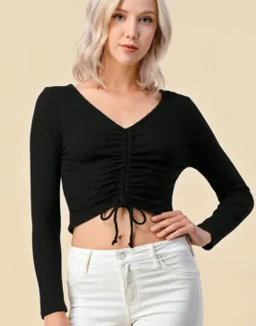 Heart & Hips Front Ruching Sweater Crop Tops