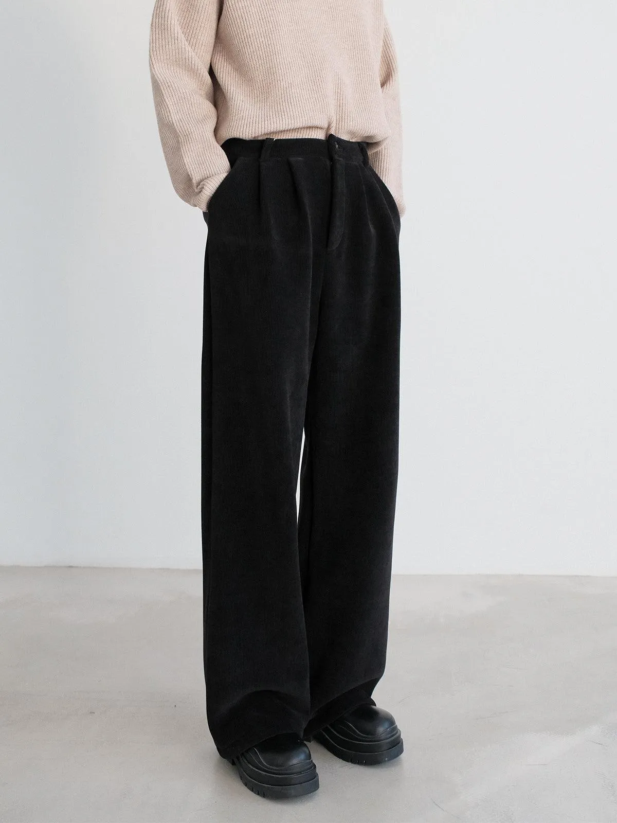 Heavy Plush Wide Corduroy Casual Pants