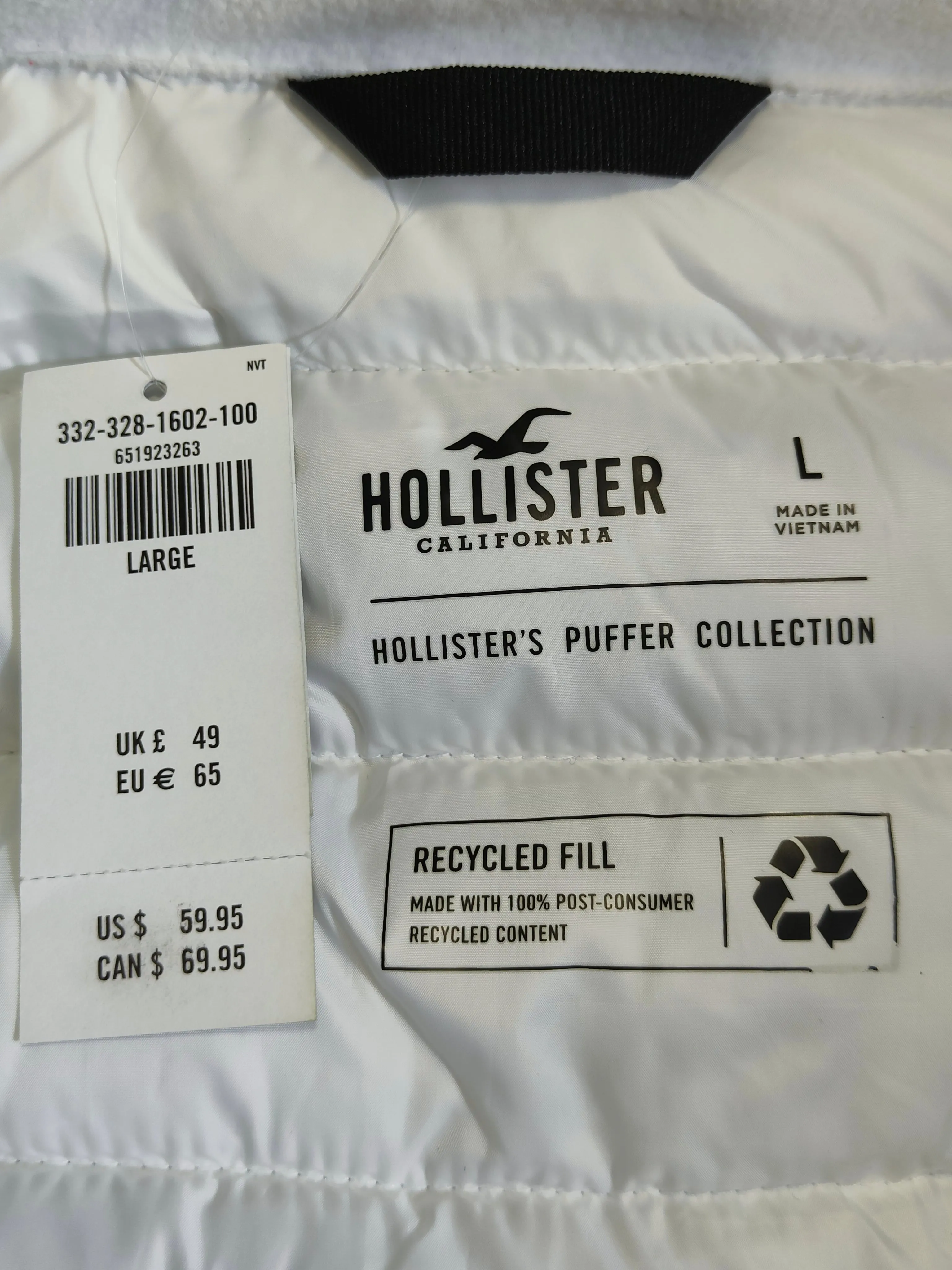 Hollister icon logo lightweight puffer gilet in white L