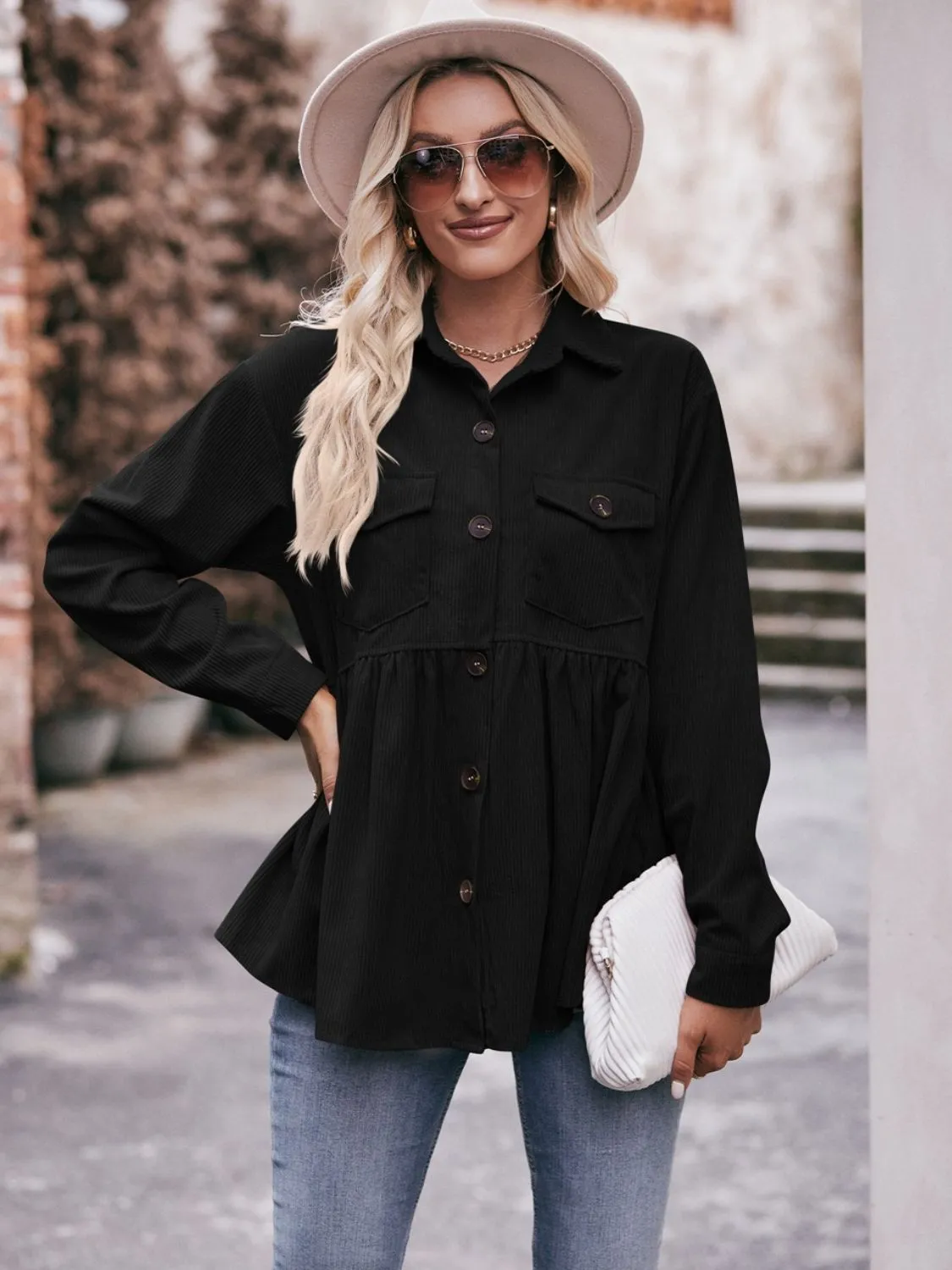 In a Moment Peplum Button Up