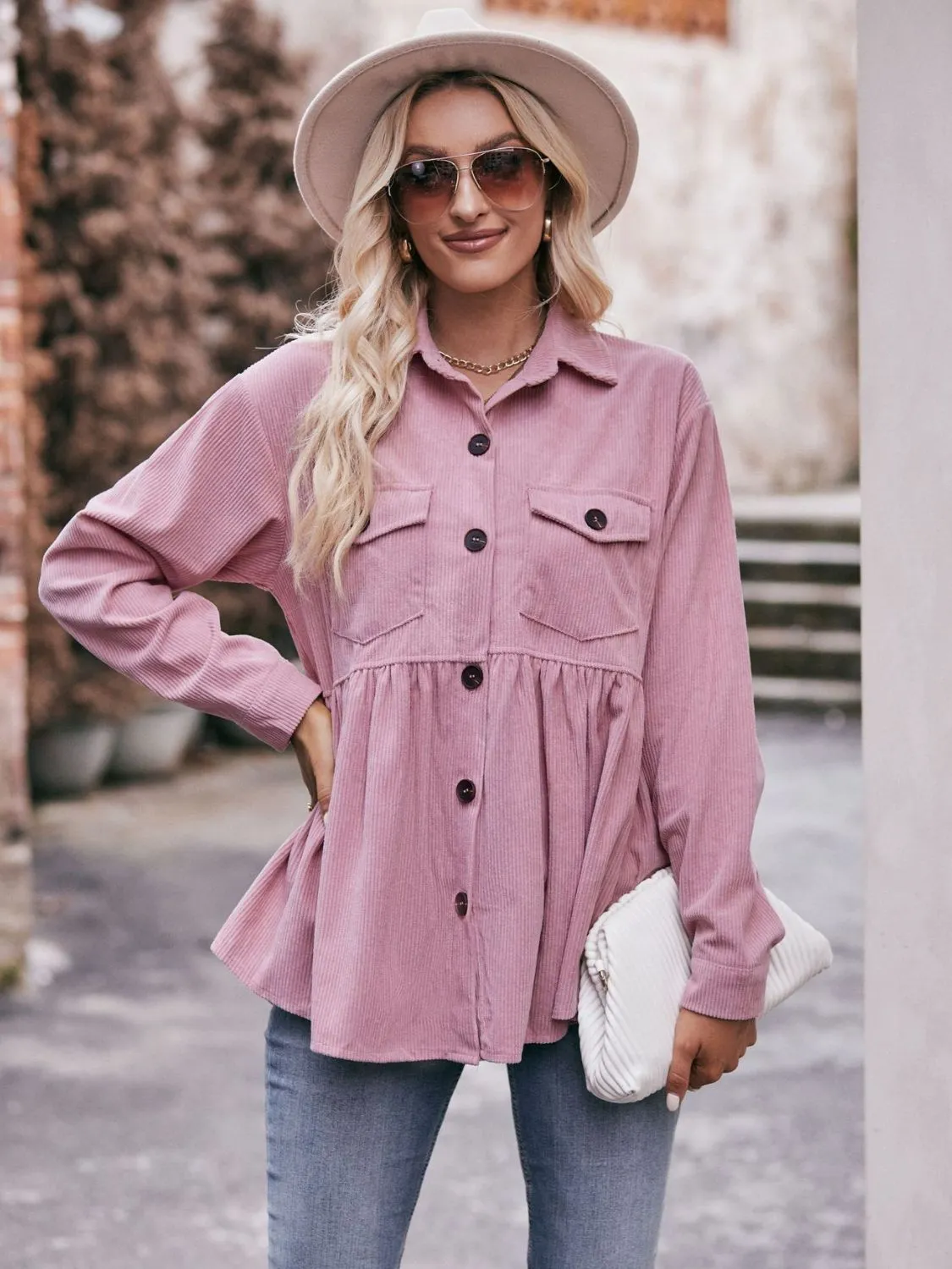 In a Moment Peplum Button Up