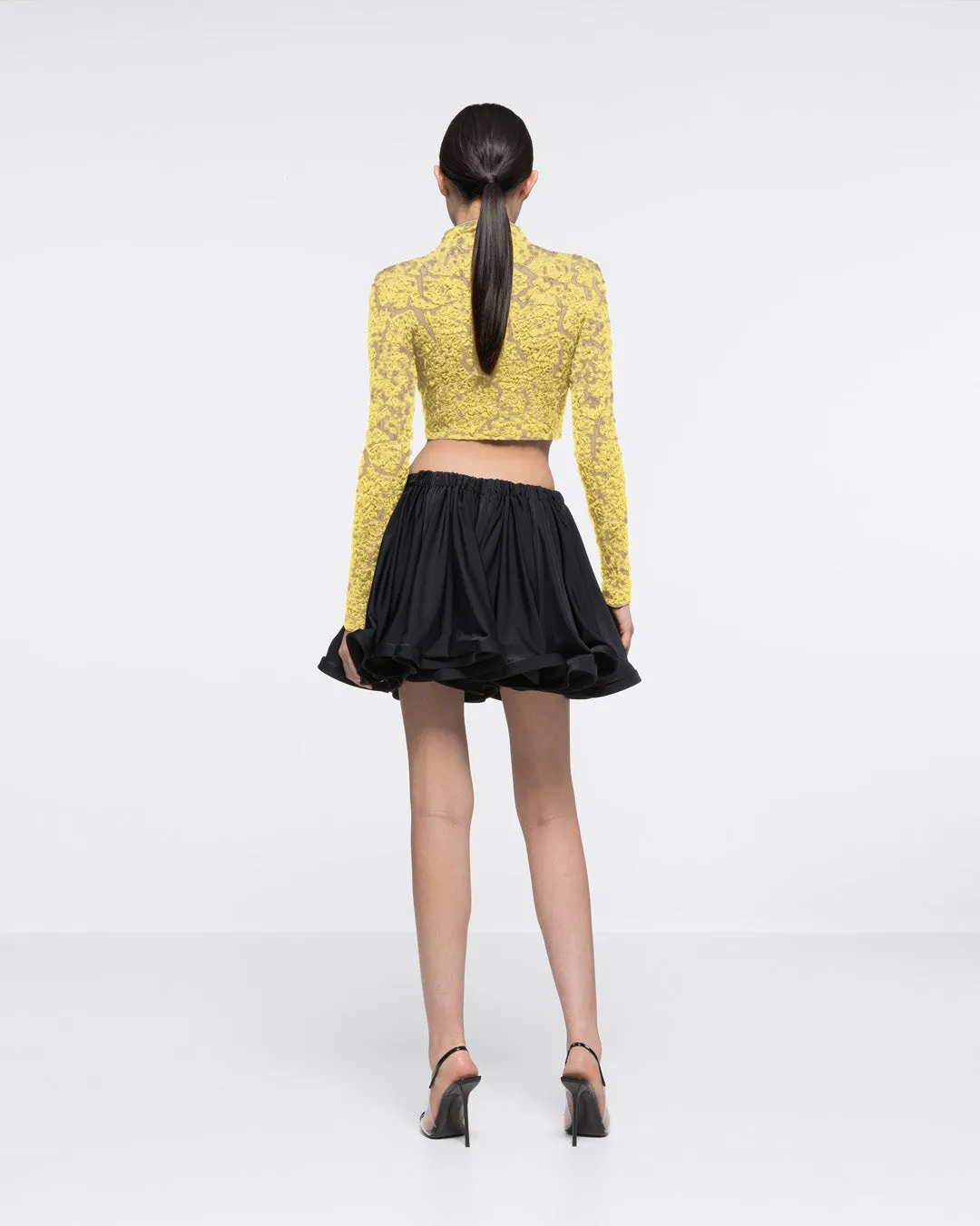 JACQUARD TURTLENECK CROP TOP - YELLOW/SAND