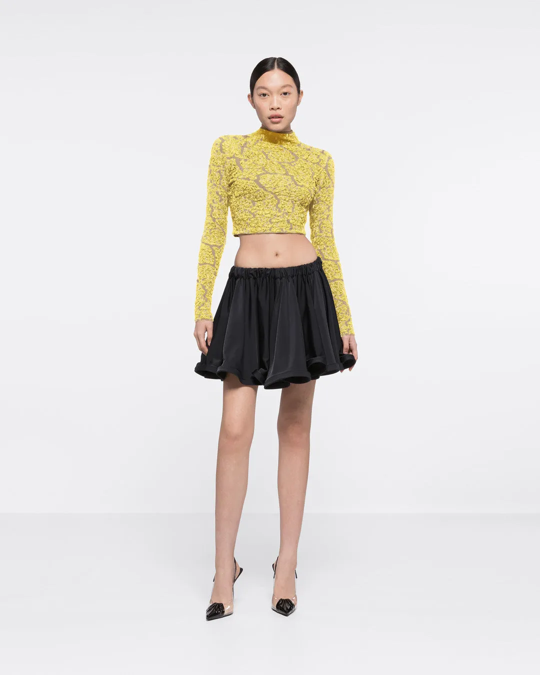 JACQUARD TURTLENECK CROP TOP - YELLOW/SAND