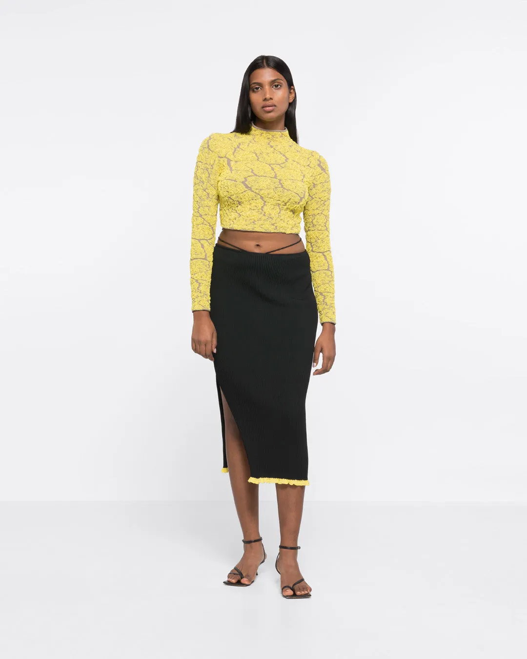 JACQUARD TURTLENECK CROP TOP - YELLOW/SAND