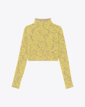 JACQUARD TURTLENECK CROP TOP - YELLOW/SAND