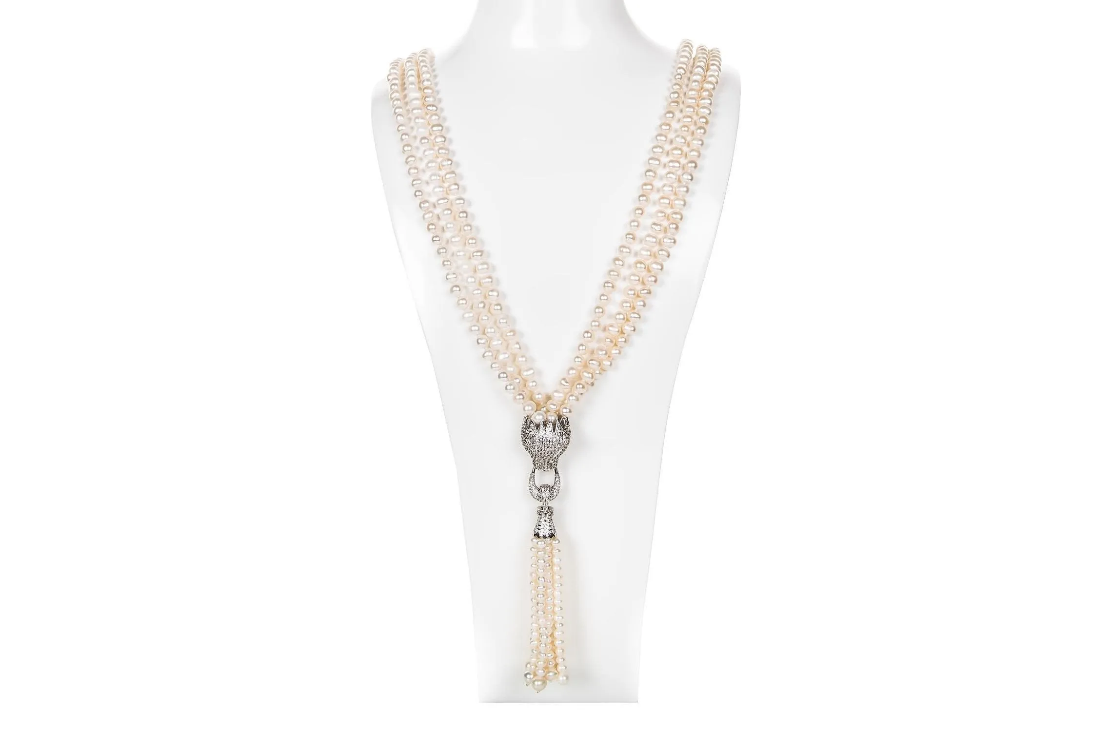 Jaguar White Freshwater Long Pearl Necklace 6-7mm