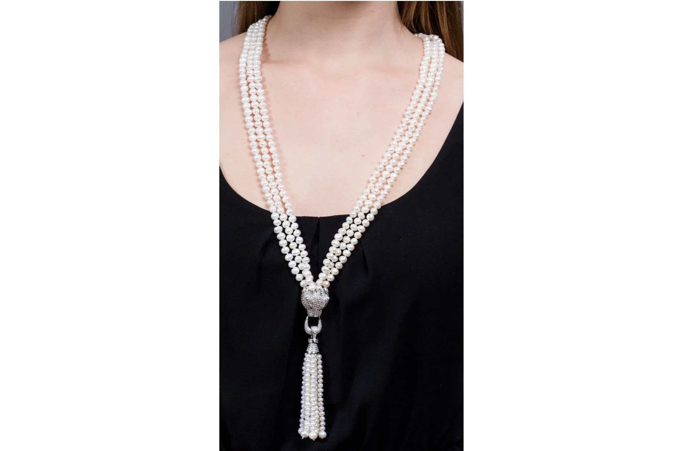 Jaguar White Freshwater Long Pearl Necklace 6-7mm