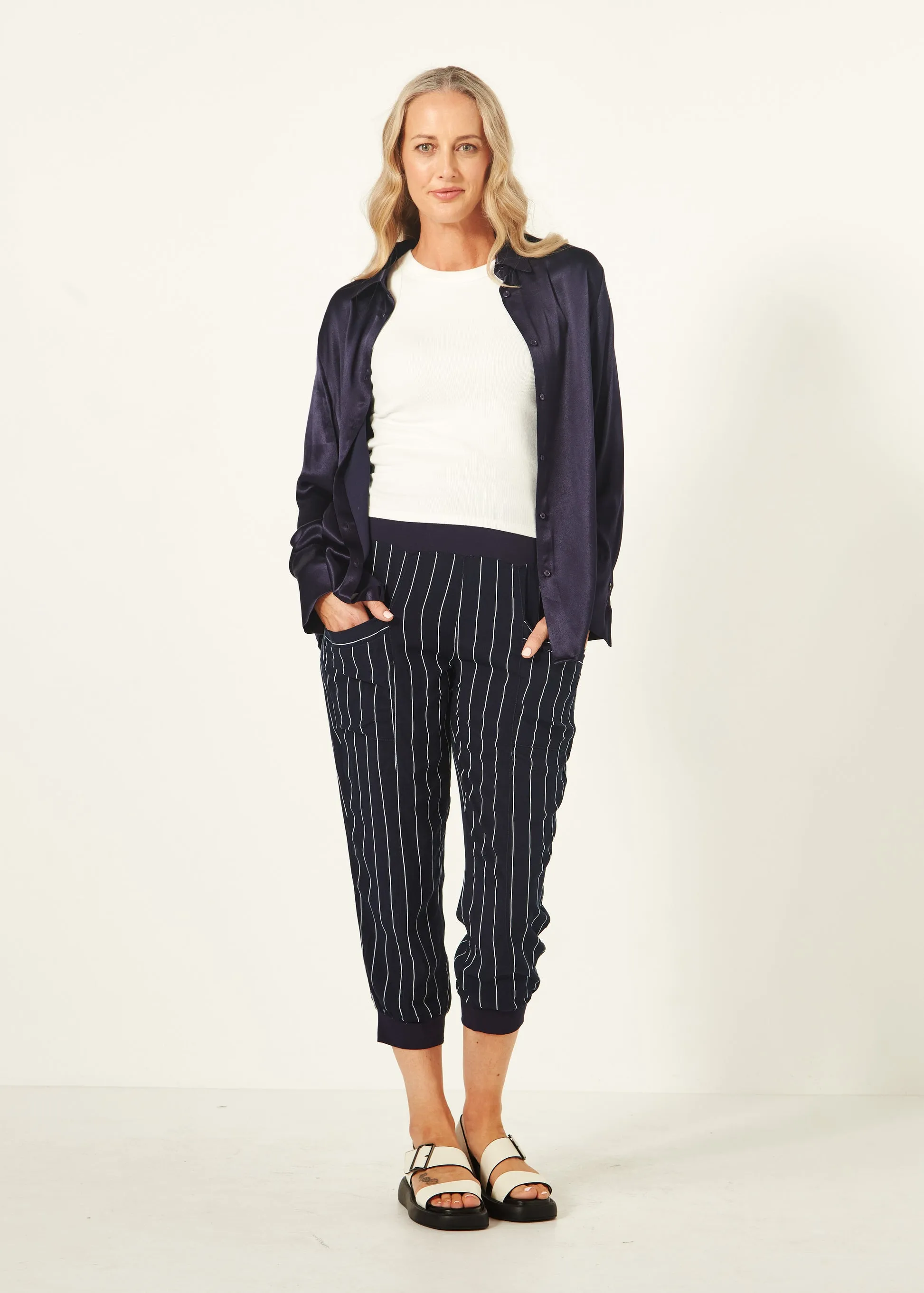 Lemon Tree Harem Pant - Navy Stripe