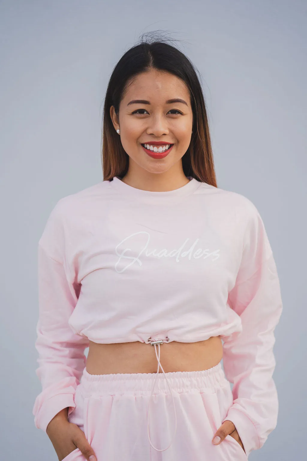 Loungewear Drawstring Cropped Jumper - Cotton Candy