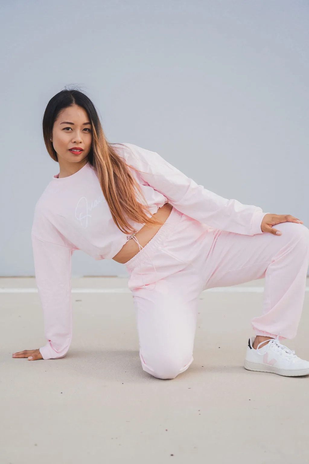 Loungewear Drawstring Cropped Jumper - Cotton Candy