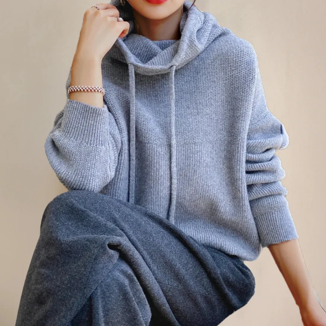 Luxury Merino Wool Knitted Turtleneck Hoodie - Rosie for Elegant Comfort