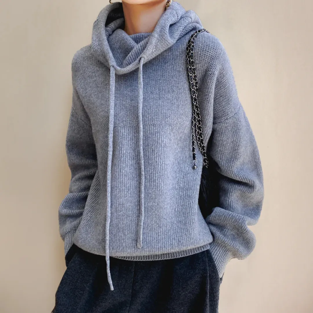 Luxury Merino Wool Knitted Turtleneck Hoodie - Rosie for Elegant Comfort