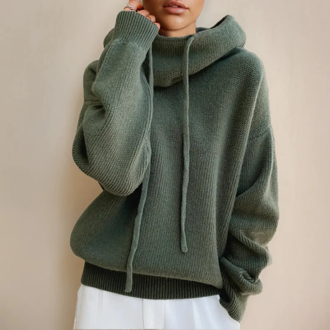 Luxury Merino Wool Knitted Turtleneck Hoodie - Rosie for Elegant Comfort