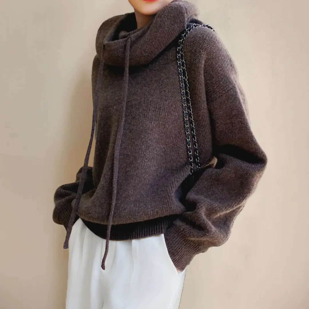 Luxury Merino Wool Knitted Turtleneck Hoodie - Rosie for Elegant Comfort