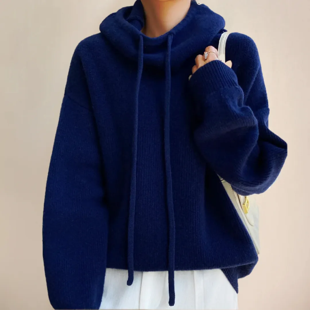 Luxury Merino Wool Knitted Turtleneck Hoodie - Rosie for Elegant Comfort