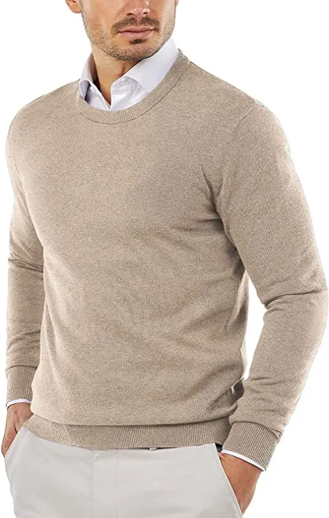 Men's Beige Lightweight Cotton Long Sleeve Sweater