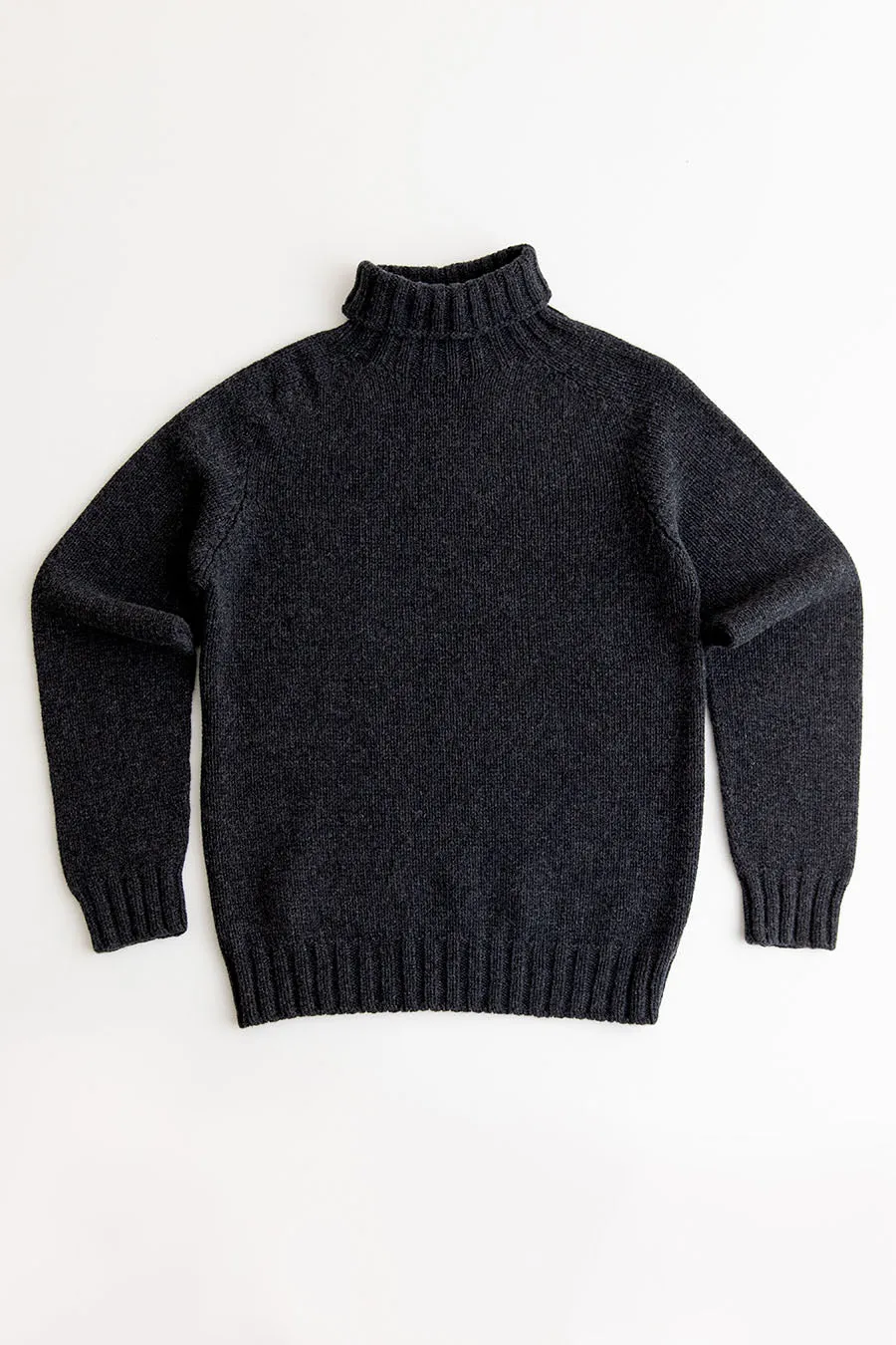 Mens Chunky Geelong Superfine Lambs wool Polo Neck Jumper - Charcoal