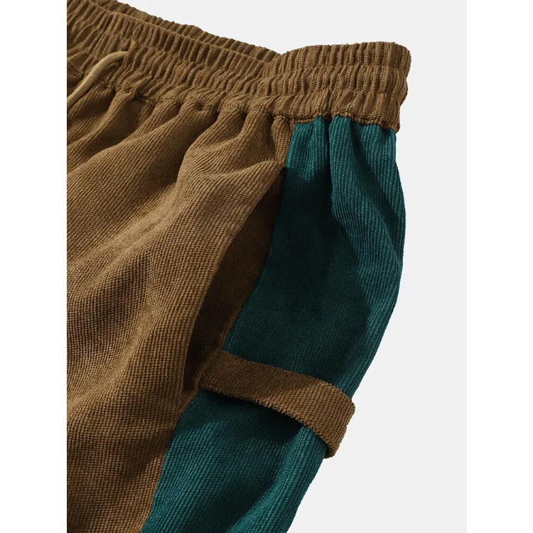 Mens Corduroy Colorblock Pocket Ankle Length Pants