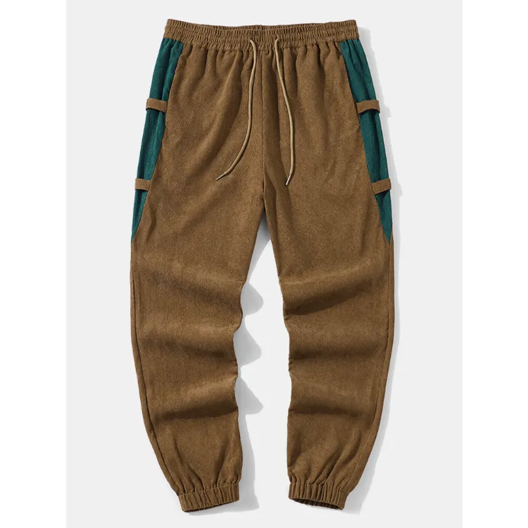 Mens Corduroy Colorblock Pocket Ankle Length Pants