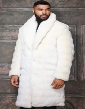 Mens Fashion Ivory Faux Fur Overcoat