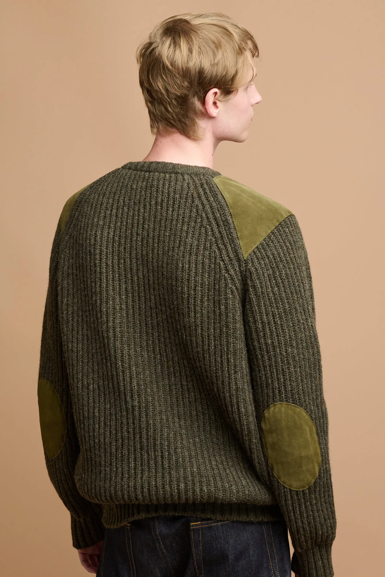 Men's Lambswool Fisherman Ribbed Jumper - Dark Olive