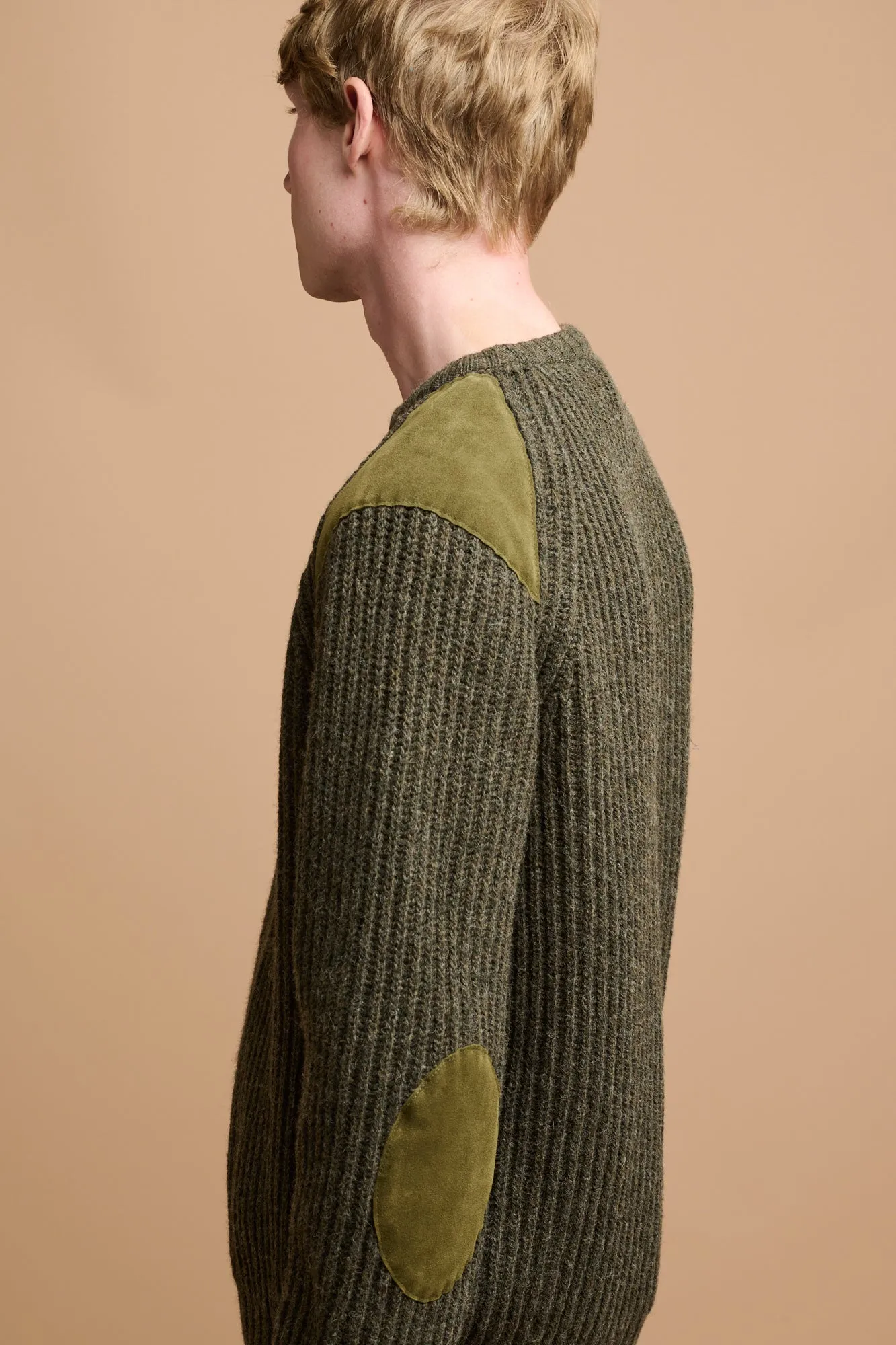 Men's Lambswool Fisherman Ribbed Jumper - Dark Olive