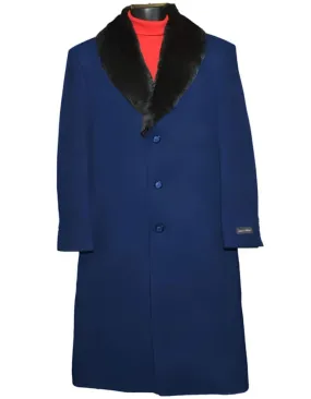 Mens Overcoat - Topcoat For Men - Winter Fabric -Men's Dress Coat (Removable ) Fur Collar 3 Button Wool Full Length Overcoat ~ Long men's Dress Topcoat - Winter coat 65% Wool Full Length Fabric Also Navy Blue