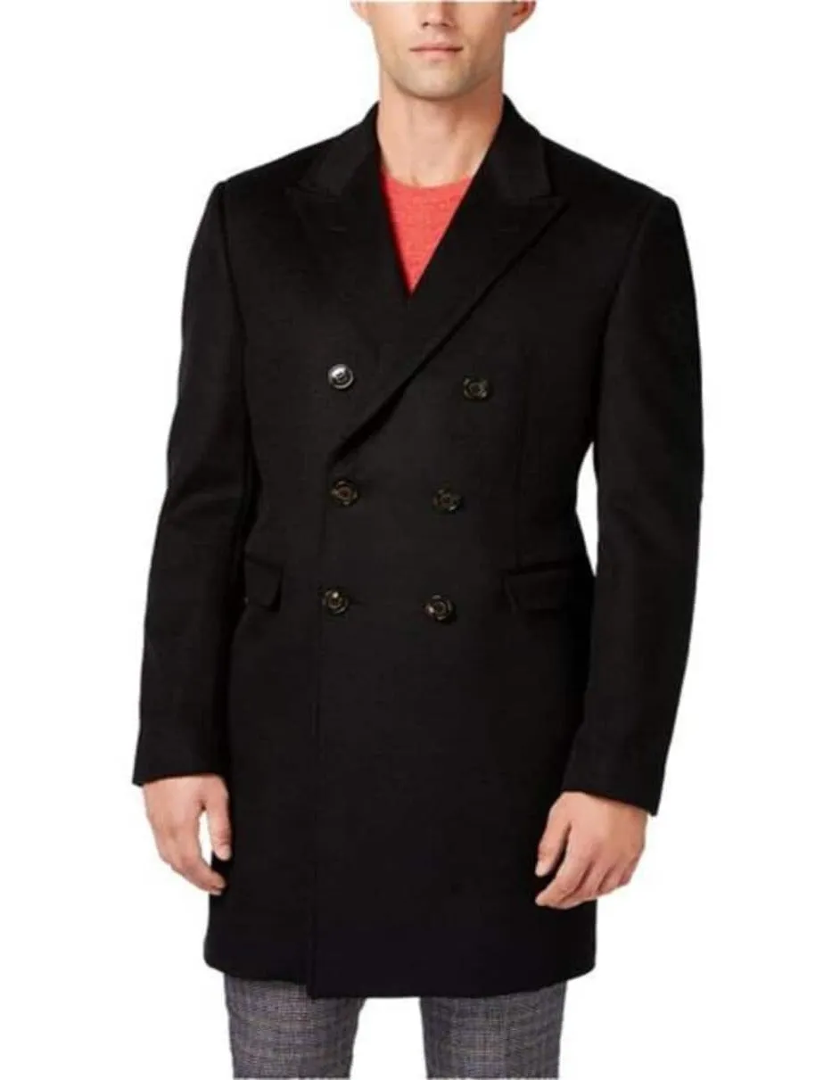 Mens Overcoat - Topcoat For Men - Winter Fabric- Ralph Long men's Dress Topcoat - Winter coat Double-Breasted Wool Blend All Solid Outfit Black Overcoat