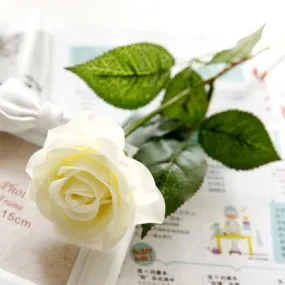 Moist Touch Real Touch Rose Artificial Flower Single Stem Rose (White)-MOI2