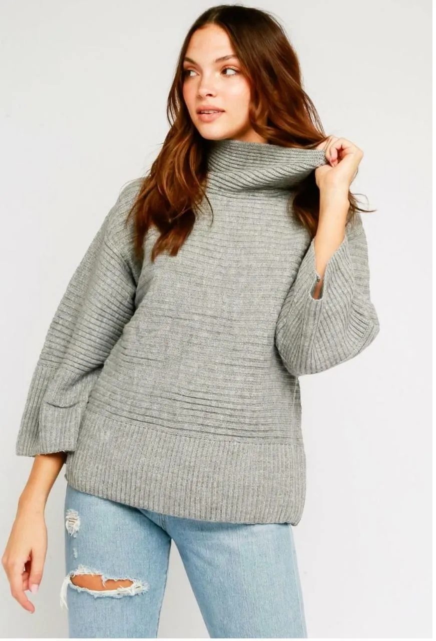 Nini Grey Turtleneck Ribbed Sweater