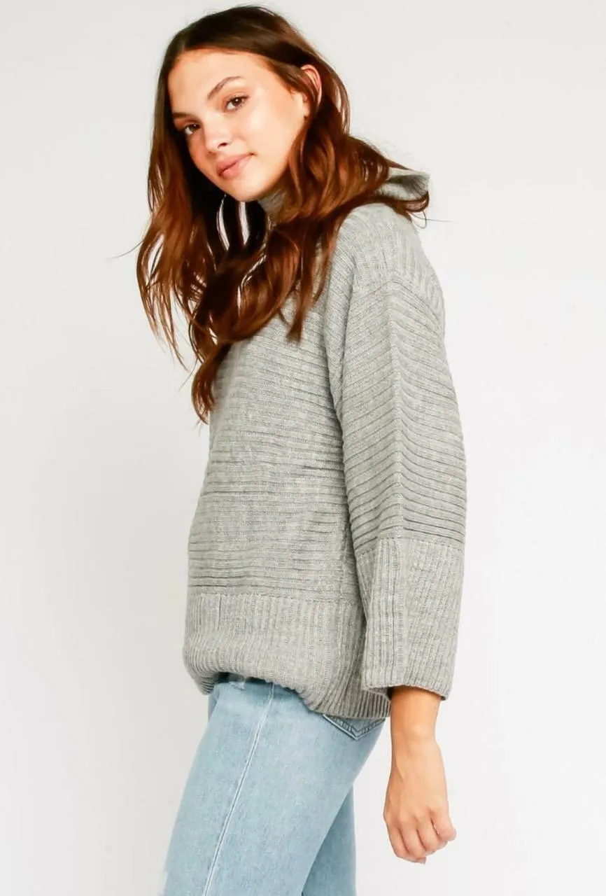 Nini Grey Turtleneck Ribbed Sweater