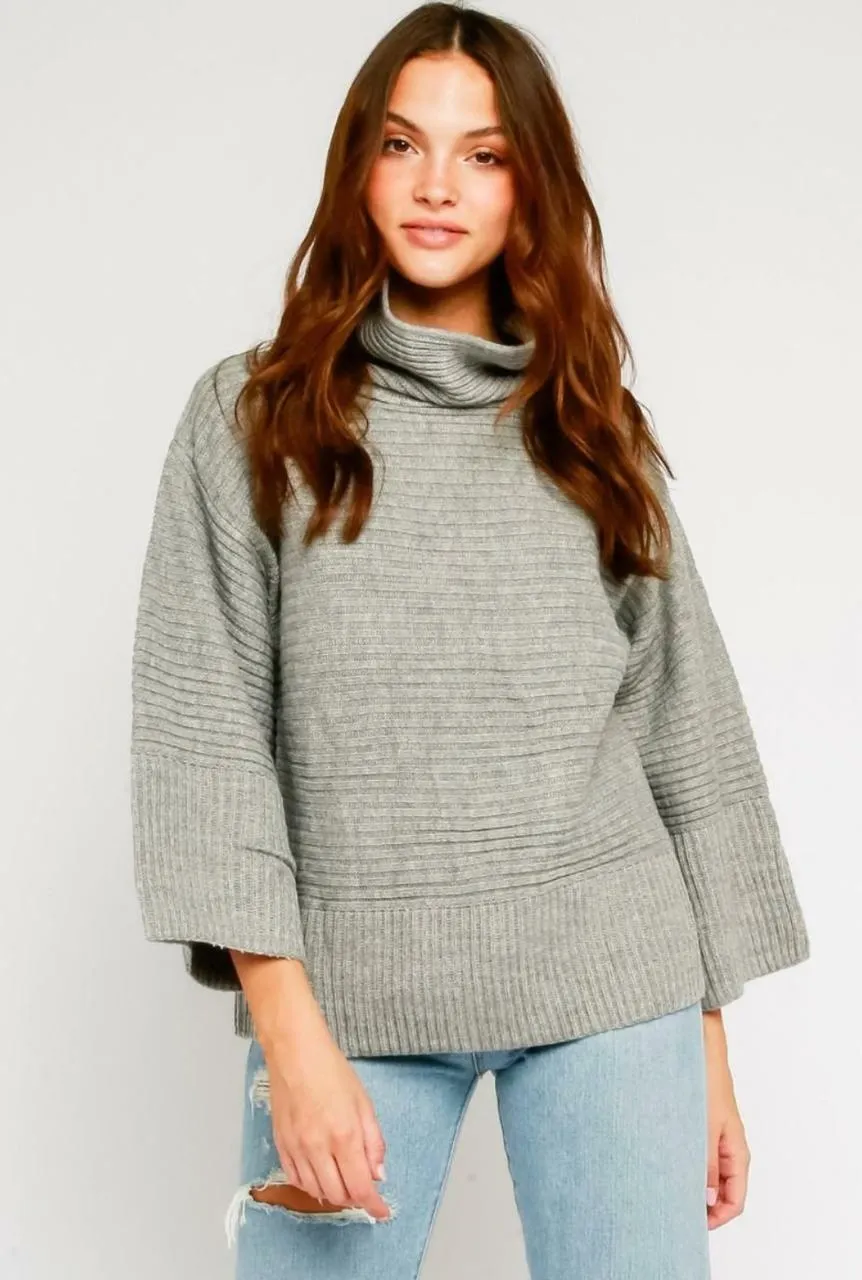 Nini Grey Turtleneck Ribbed Sweater