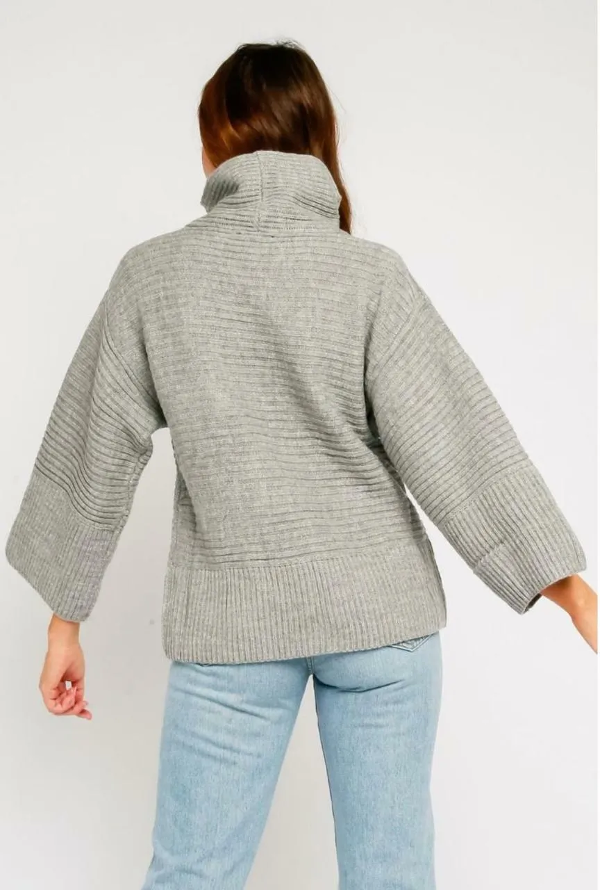 Nini Grey Turtleneck Ribbed Sweater