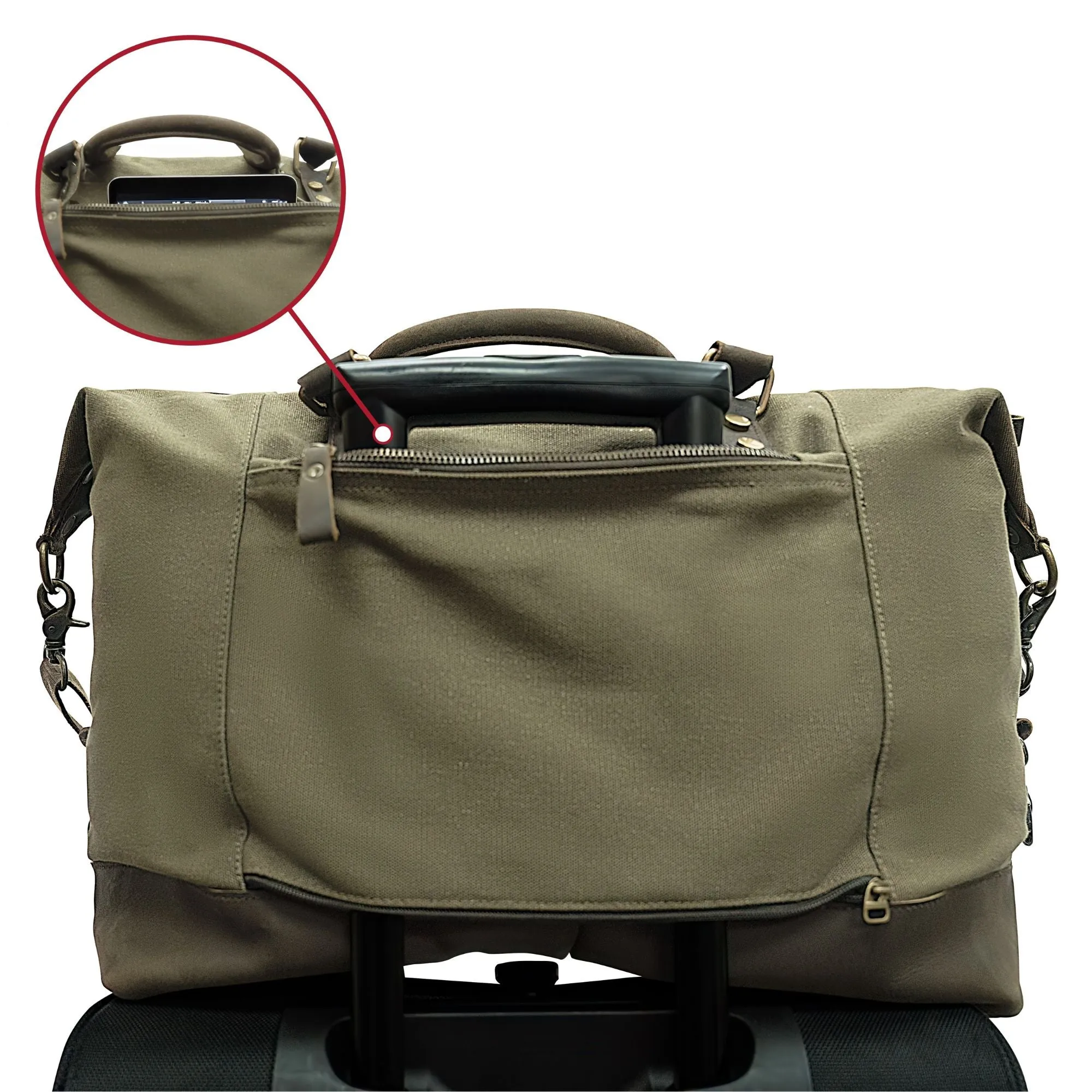 Olive Drab - Vintage Carry-On Travel Bag - Duffle with Trolley Sleeve - 16" x 14.5" x 8"