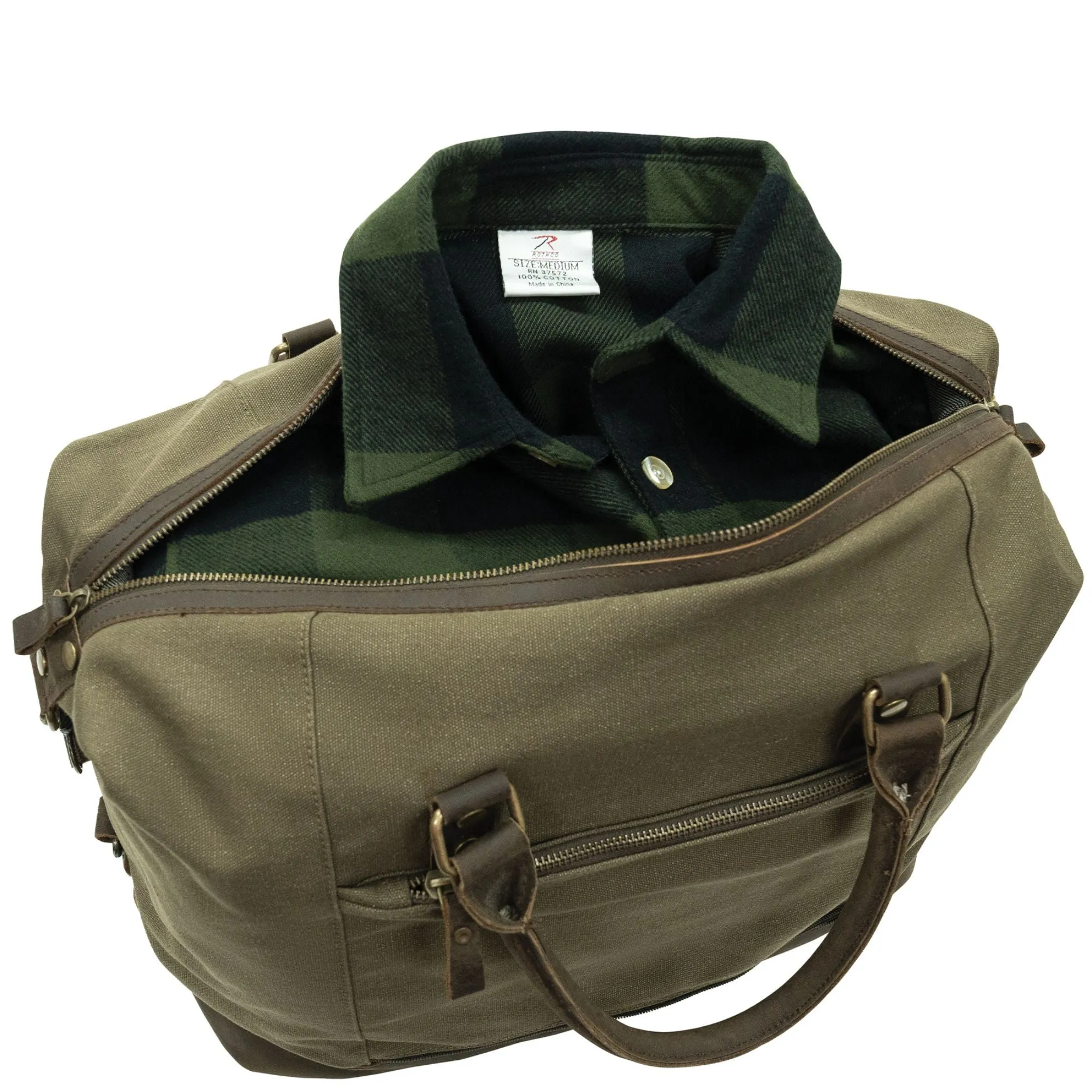 Olive Drab - Vintage Carry-On Travel Bag - Duffle with Trolley Sleeve - 16" x 14.5" x 8"