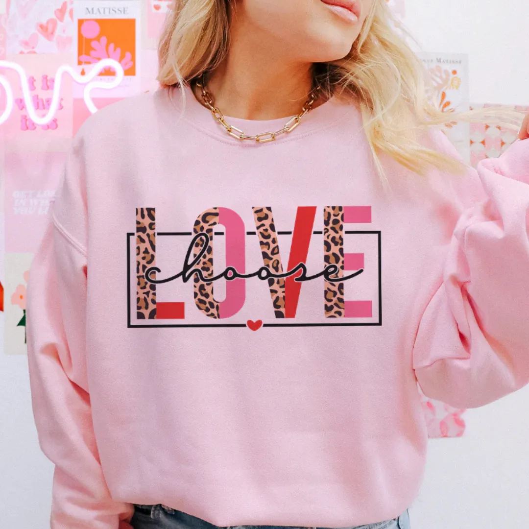 Online Exclusive | Choose Love Cheetah and Color Block Graphic Sweatshirt in Pink